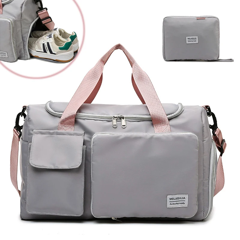 

Foldable Gym Bag w/ Shoe Compartment Large Capacity Fitness Yoga Sports Bag Dry Wet Separated Travel Duffel Bag Portable Handbag