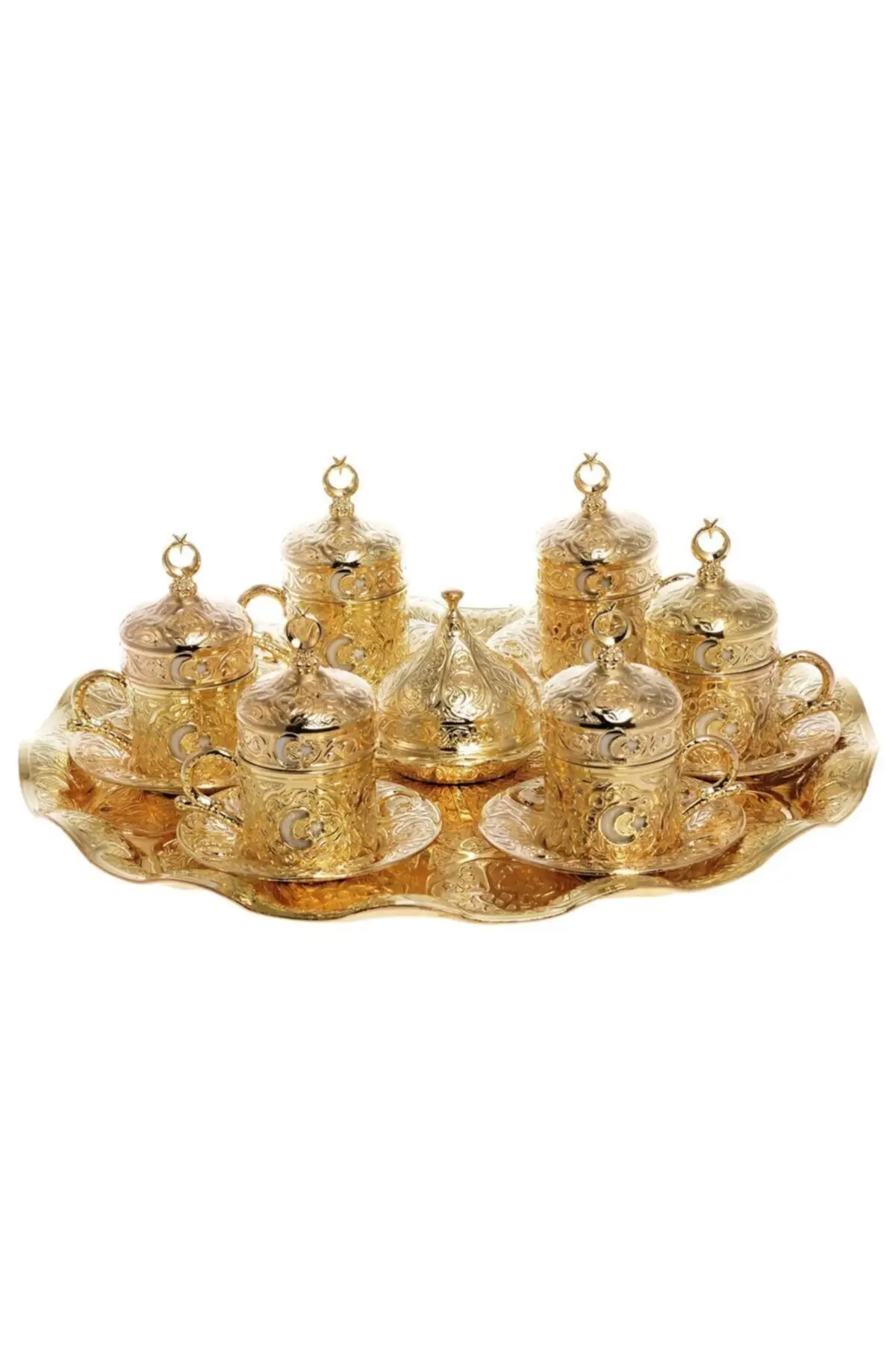 

Ottoman Crescent and Star Pattern Turkish Coffee Set 6 Persons -yellow Crst102
