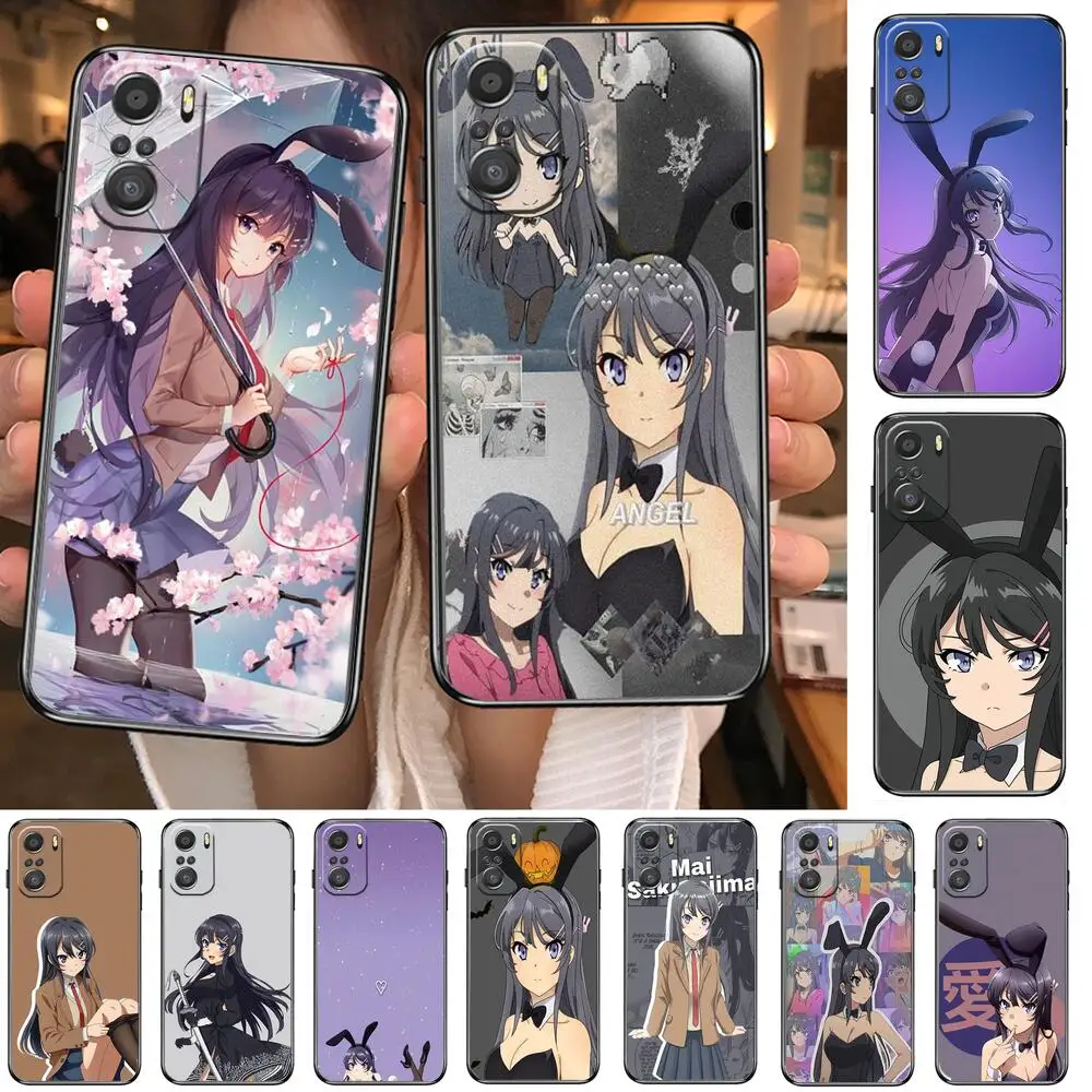 

Mai Sakurajima girl Phone Case For xiaomi redmi 11 Lite pro Ultra 10 9 8 MIX 4 FOLD 10T Black Cover Silicone Back Prett