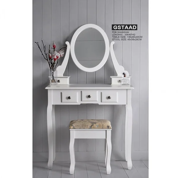

Wide Vanity Set with Stool and Mirror
