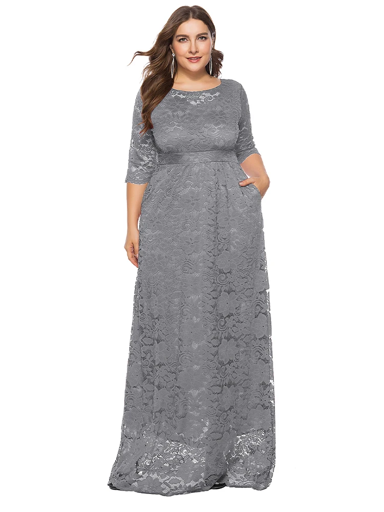 2022 Casual Street For Summer Women Sexy Party Lace Dresses Plus Size Women Clothing Fashion O Neck Evening Long dress