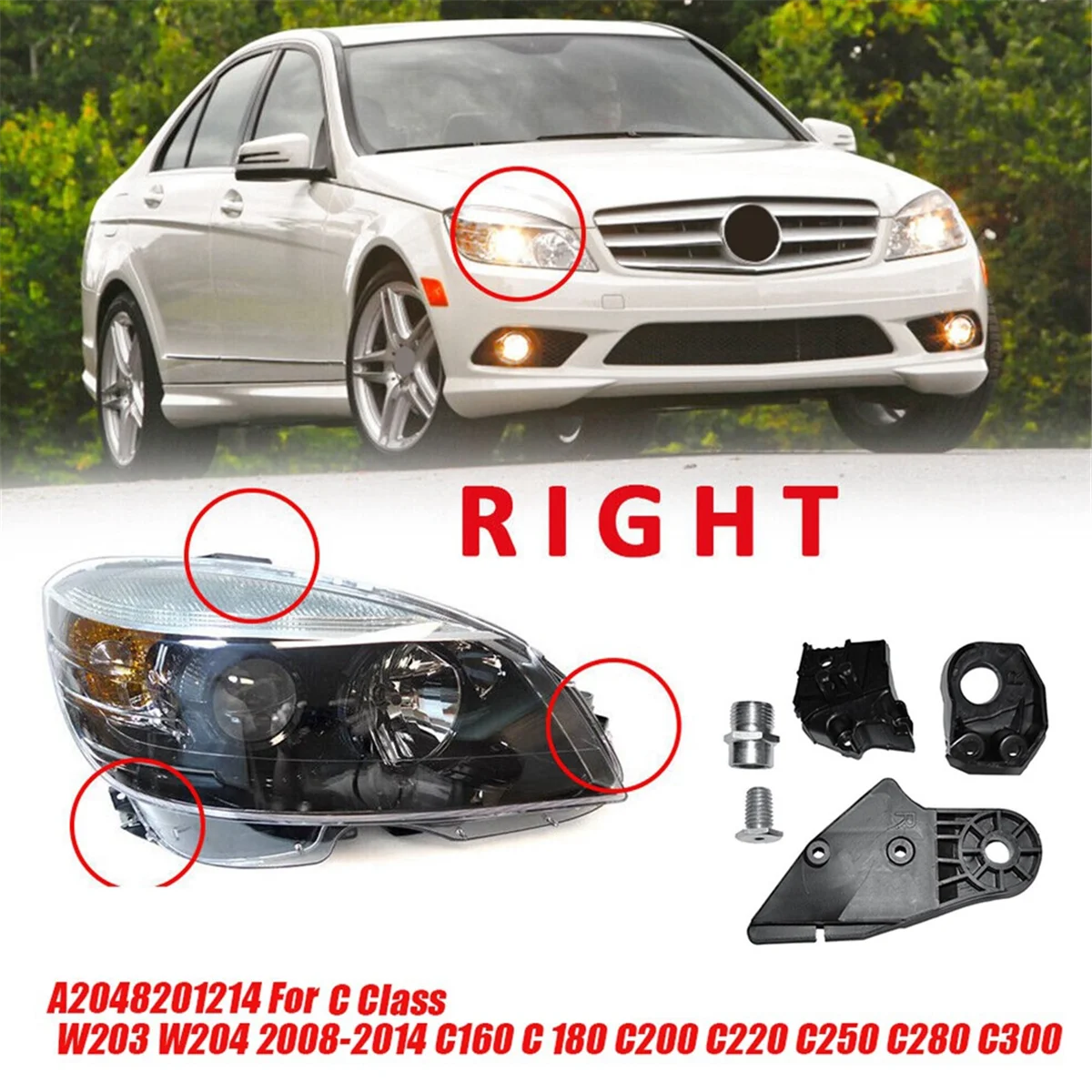 Набор креплений для правой фары A2048201214 Mercedes-Benz C Class W203 W204 2008-2014 C160 180 C200
