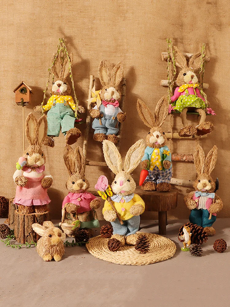 

Easter Straw Rabbit 24 Styles Artificial Straw Bunny Home Garden Rabbit Decoration Ornament Easter Theme Party Decor Supplies