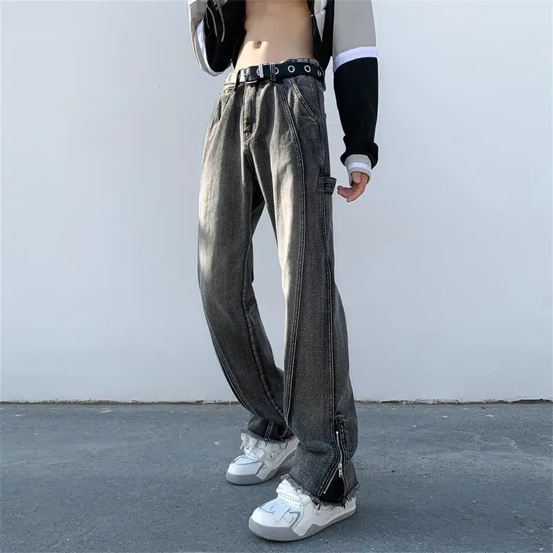 European and American High Street Hiphop Pants Washed Distressed Weila Jeans Men's Design Sense Vibe Couple Wide Leg