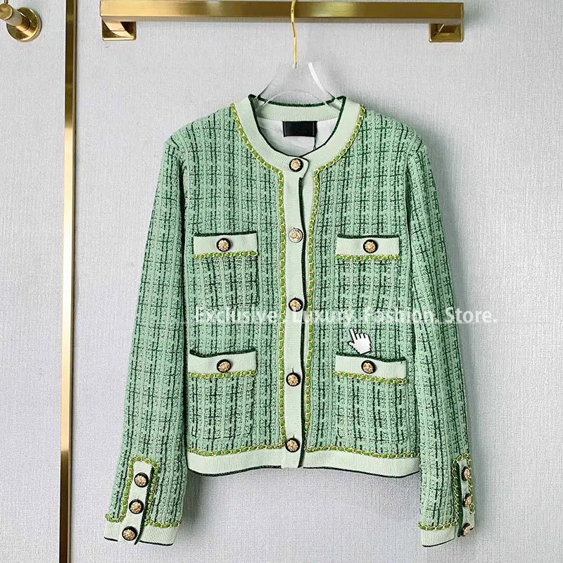 Женская твидовая куртка на пуговицах роскошная брендовая с длинным рукавом и