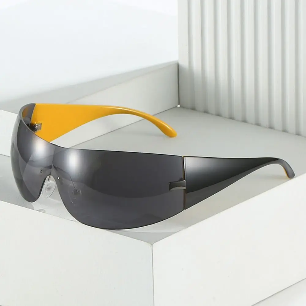 

Trendy Y2K Sunglasses Women & Men Rimless Wrap-Around Sunglasses Futuristic One Piece Shades Fashion Hip Hop Sun Glasses