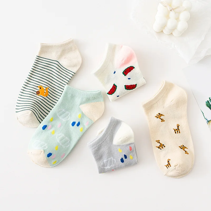 5 Pairs Pack Women Socks Girl Cartoon Bar Bear Lovely Happy Funny Smile Cute Kawaii Boat Ankle Short Cotton Socks носки женские