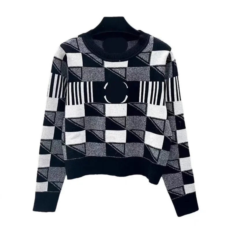 Модный твидовый стиль черный белый цвет блокирующий нерегулярный клетчатый топ