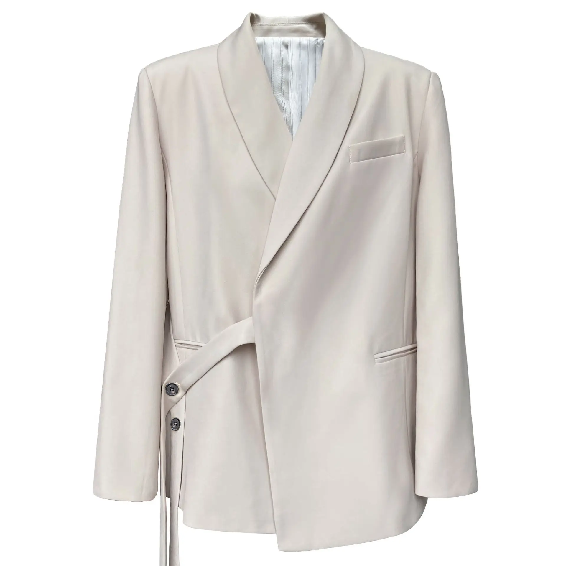 Women Designer Blazer Jackets 2023 Spring Autumn Single Button Lapel Loose Suit Jackets Female Fashion Draping Lace-up Suit Coat