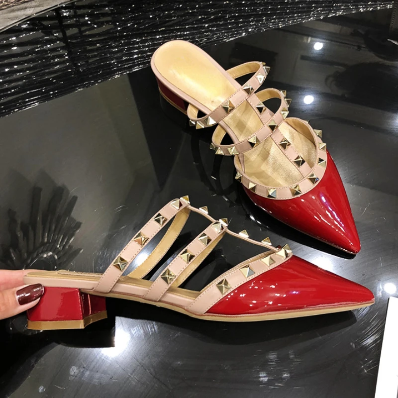 Женские босоножки с заостренным носком на низком каблуке Размеры 35-43