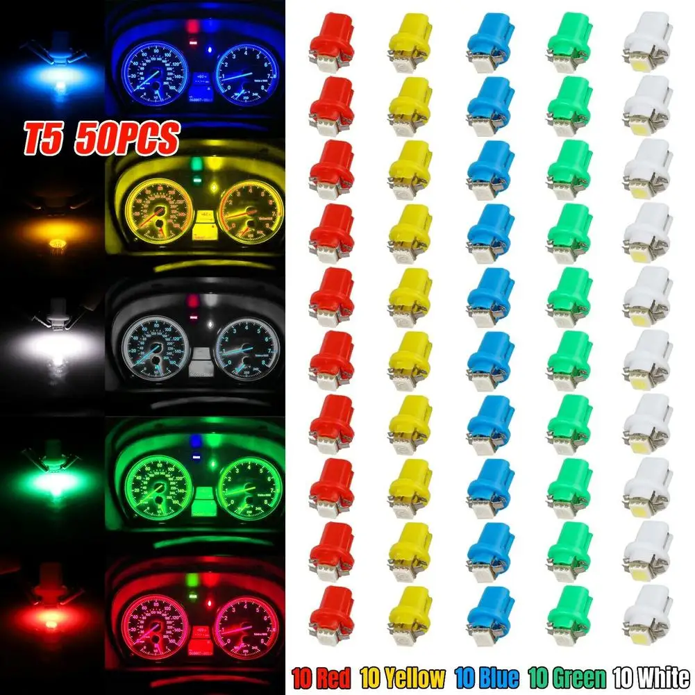 

50pcs/Set T5 5050 Led B8.5D Car Instrument Panel Cluster Gauge Dash Light Bulb Indicator-Light Dashboard Side Lamp Bulbs