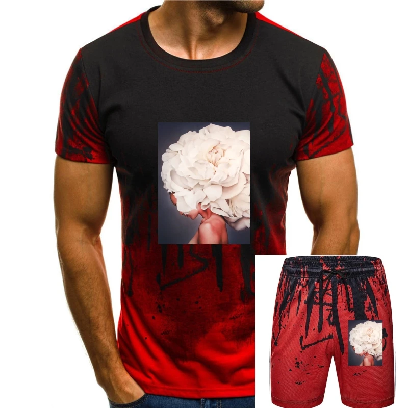 

Big white flowers beautiful T-shirt cotton women's printing T-shirt fashion trend female T-shirt wild street hip hop T-shirt
