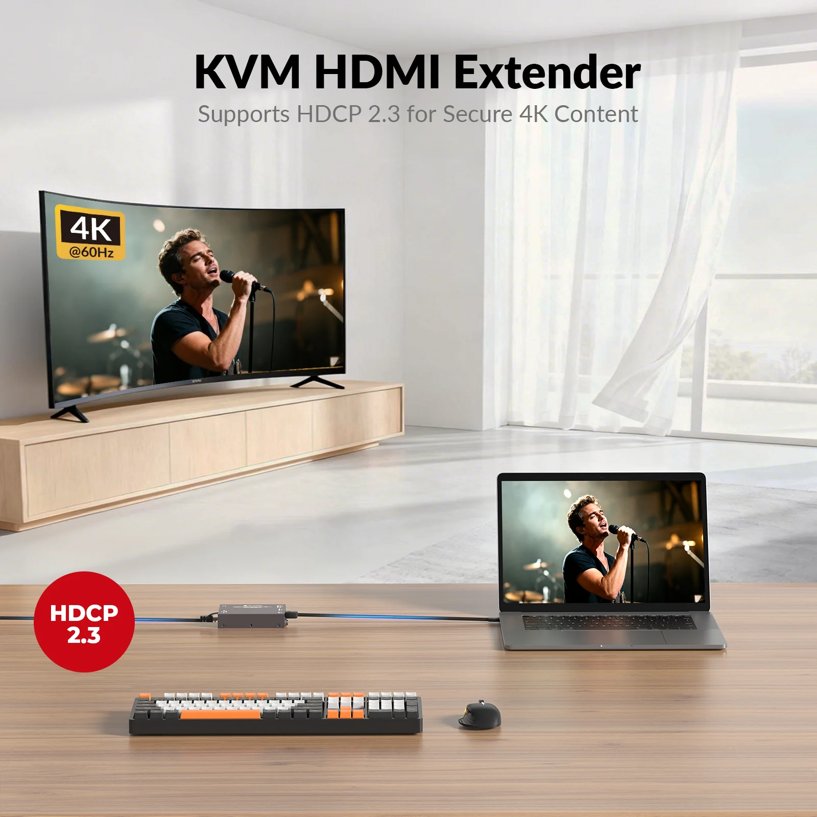 Фото AV-удлинитель KVM 4K HDMI и USB по Cat6/6A/7 до 70 м, HDR10, HDCP 2.3, USB 1.1, двунаправленный PoC, EDID-переключатель №4