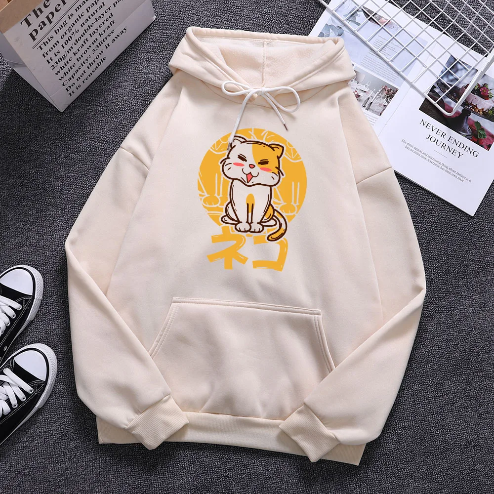 

Cartoon Little Orange Cat Blushing And Smiling Mens Hoodies Pocket Fleece Long Sleeves Fashion Oversize Pullover Male Sweatshirt