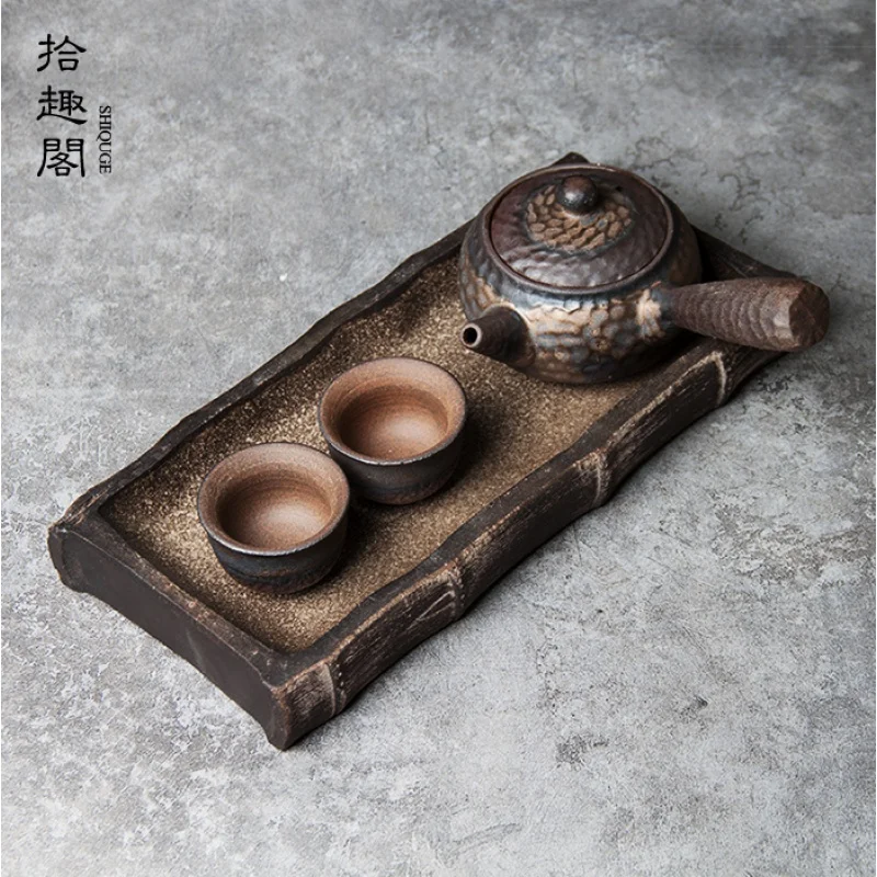 

Japanese Style Handmade Stoneware Tea Tray Vintage Ceramic Bamboo Tea Tray Office Home Kung Fu Tea Table Small Creative Saucer