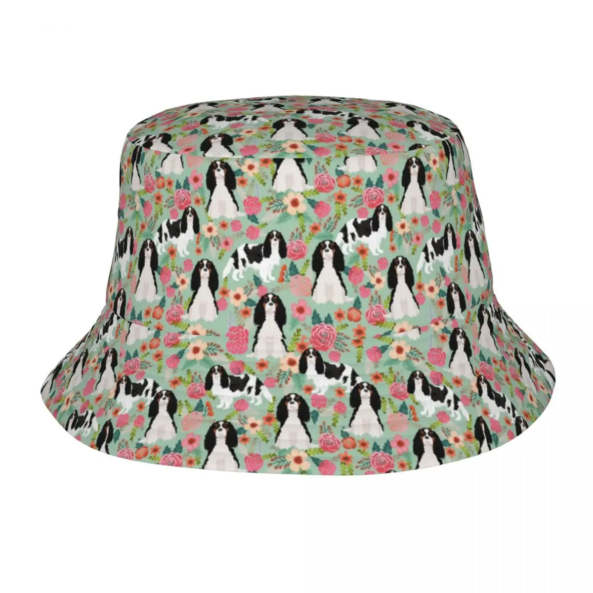 

Custom Cavalier King Charles Spaniel Dog Bucket Hat Men Women Fashion Summer Beach Sun Breed Florals Pet Portrait Fisherman Cap