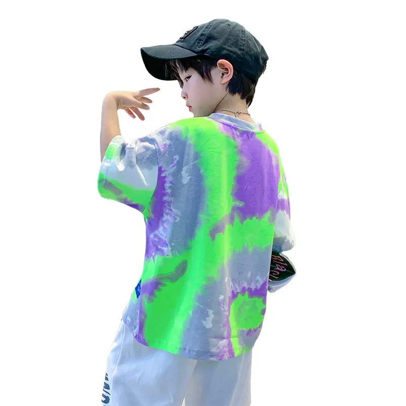 

Boys Summer Tie-Dye Print Kids Casual Tshirts 2022 Children Short Sleeve Cotton Fashion Korean Tees Tops Boy Clothing 4-14 Years
