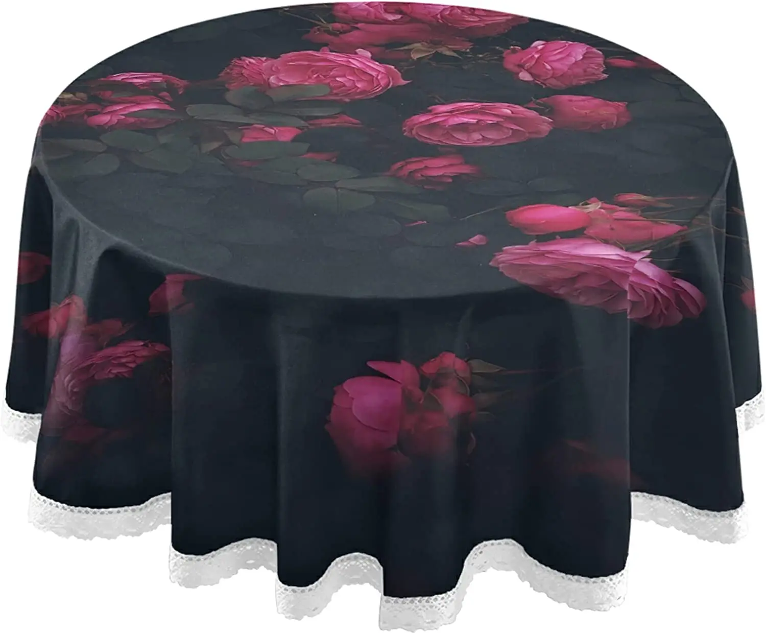 

Tablecloth Round 60 Inch Romantic Roses Red Luxury Table Decoration Flowers Floral Polyester White Lace Tablecloth for Dinner