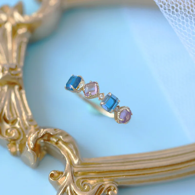 

100%S925 Sterling Silver Natural Amethyst Woman Ring Geometric Super Jewelry Party Birthday Gift