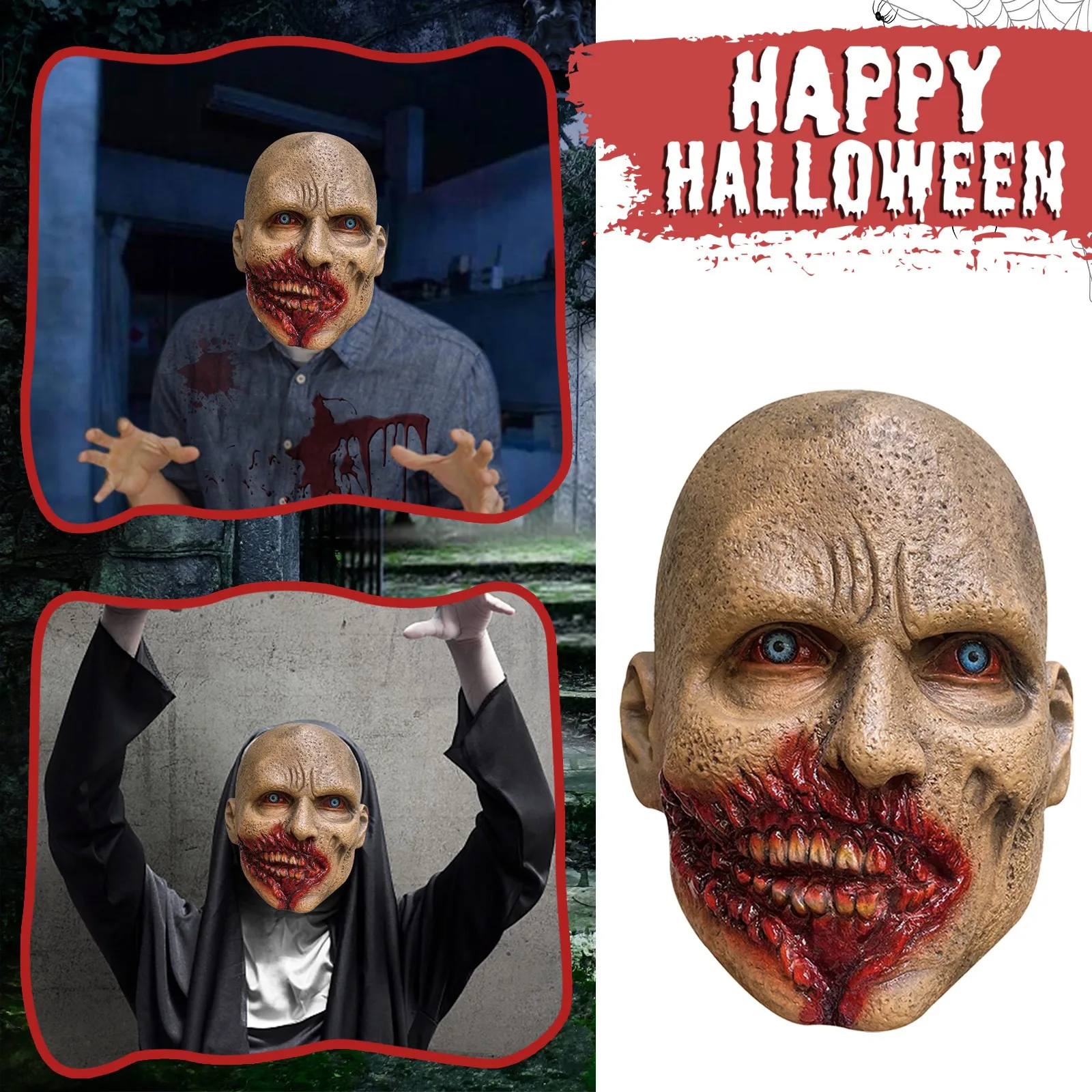 

10 Halloween Scary Face Guard Horror Bloody Rotten Face Guard For Masquerade Halloween Realistic Decor Costume Face Hair Rotten