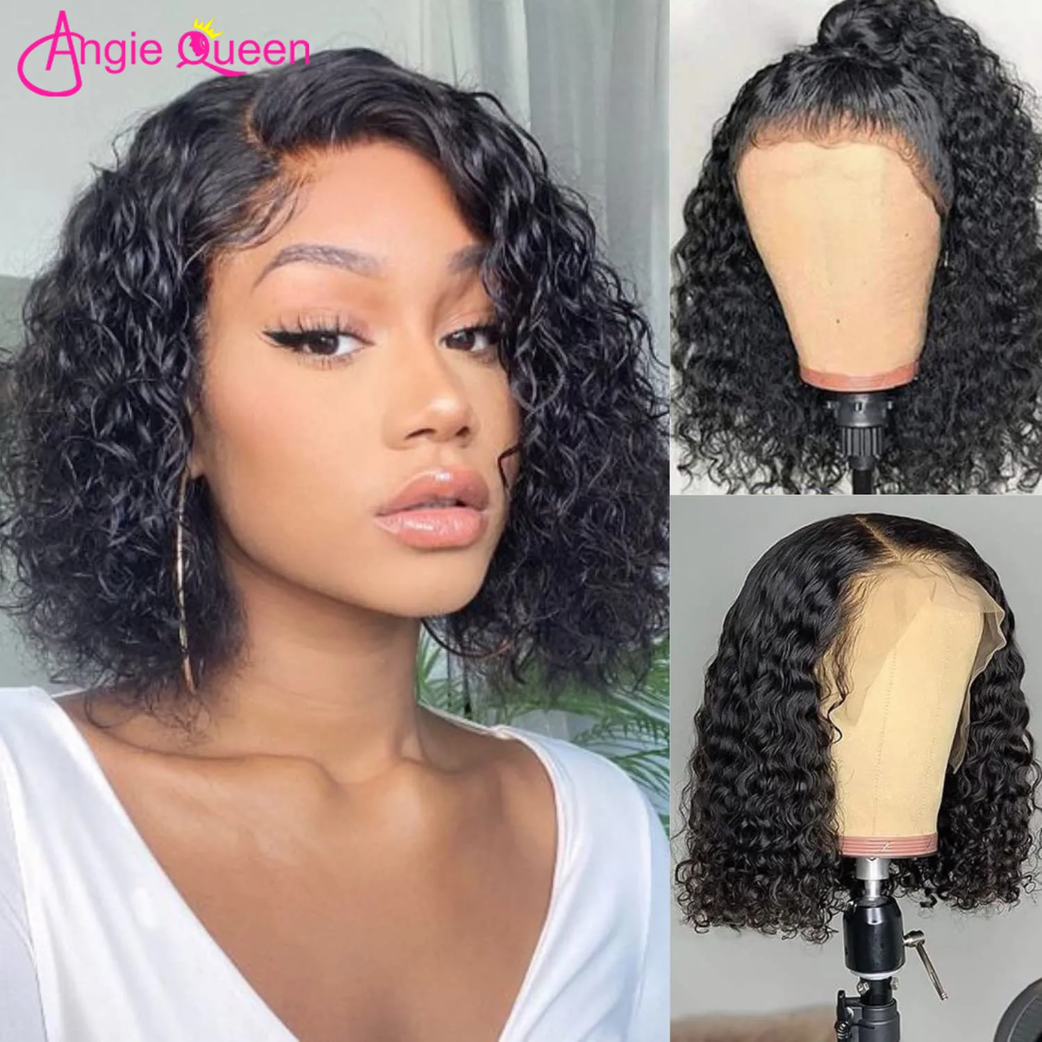 

12inch Lace Front Bob Wigs Human Hair Water Wave Bob Wig Human Hair Short Bob Wigs PrePlucked 4x4 lace closure Wet and Wavy Wigs