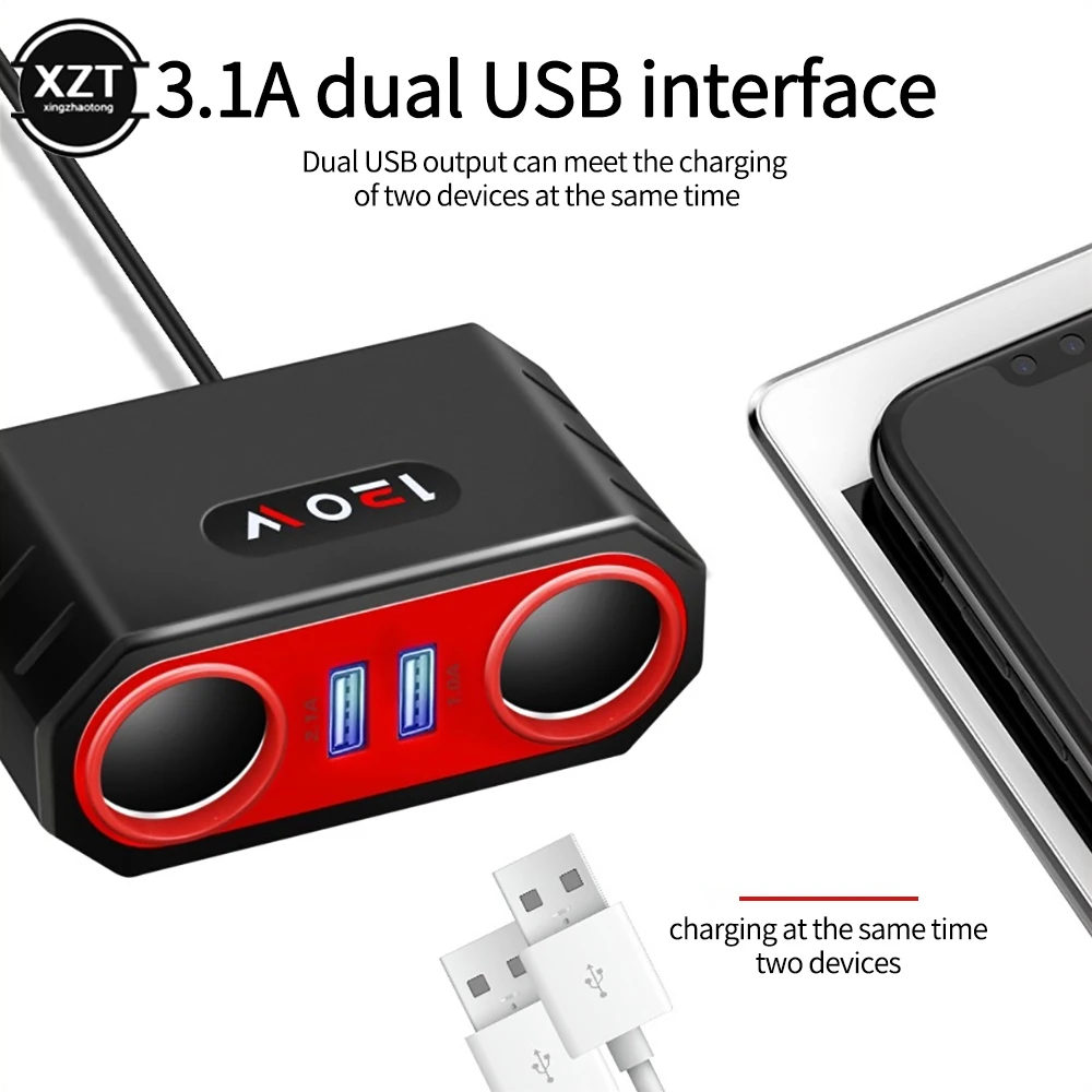 

DC12V/24V Cigarette Lighter 120W Car Charger 3.1A Dual USB Quick Charge Power Adapter Charger for Smartphone Laptop Camera DVR