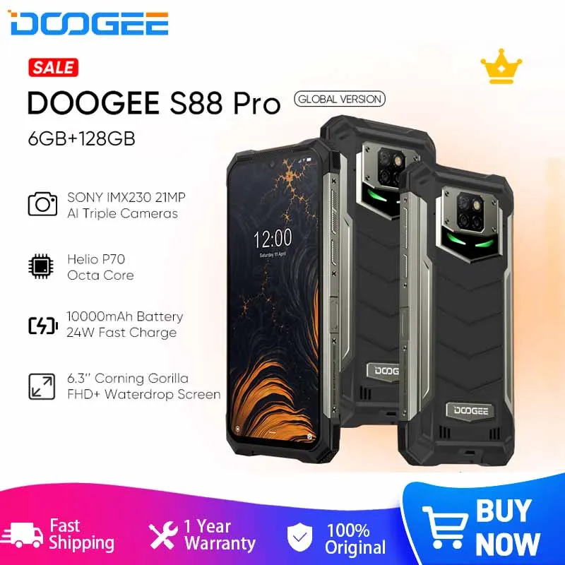 

DOOGEE S88 Pro Rugged Smart Phone Helio P70 Octa Core Telephones IP68/IP69K 6GB RAM 128GB ROM 2022 Hot Sales Smartphone NFC