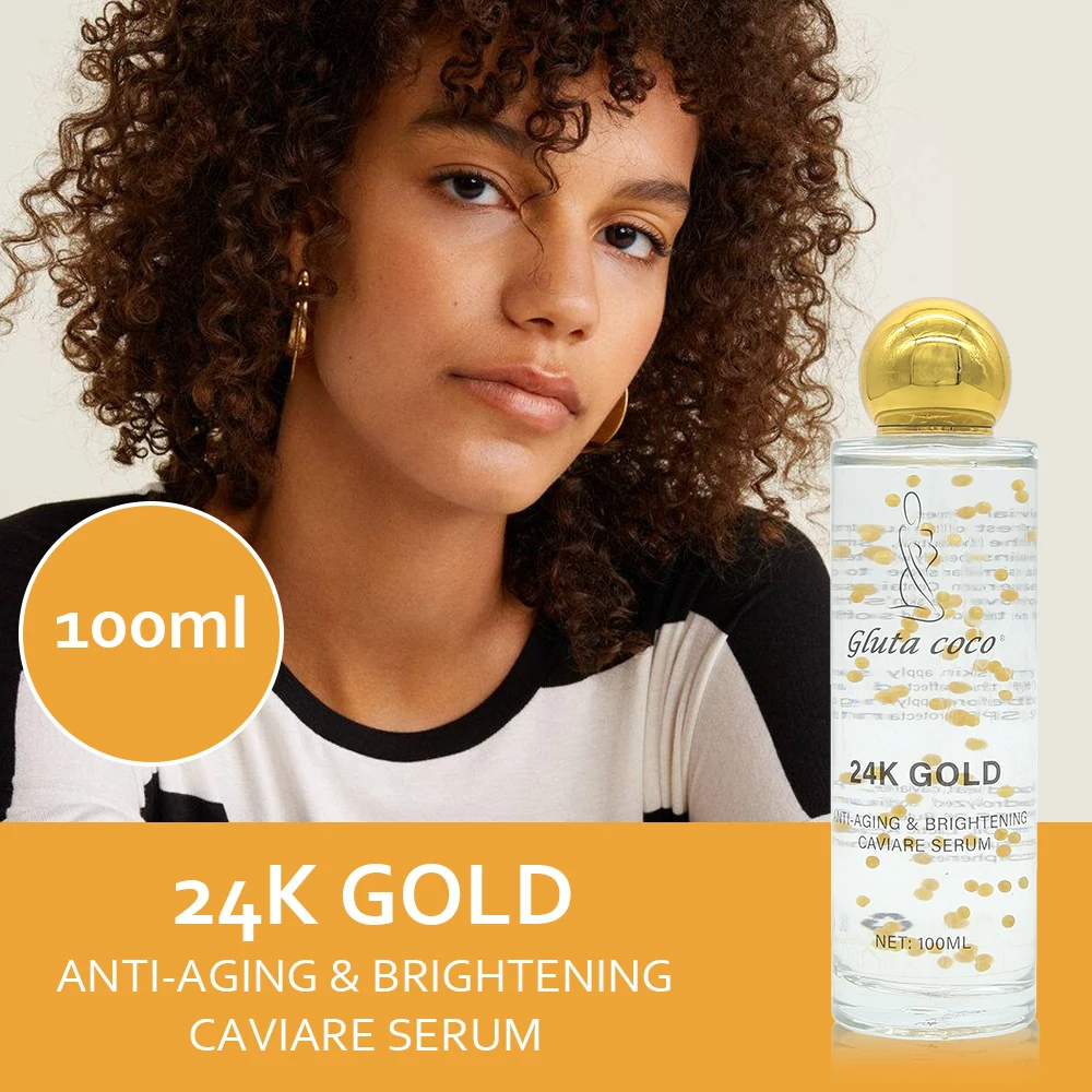Anti-Aging Facial Serum with 24K Gold and Caviar Shrinking Skin Hydrating Skin Lifting Hyaluronic Acid Serum 100ml for All Skins