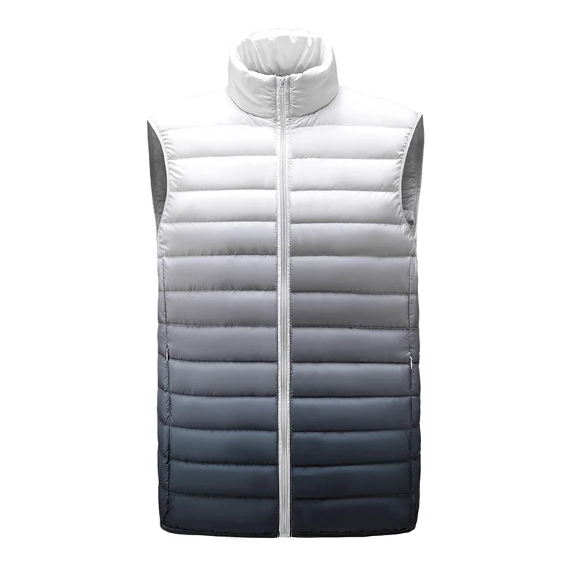 Schinotch Men's Down Jacket Gradient Color Warm Down Waistcoat Autumn Winter Casual Zipper Light Vest Coat Male Outwear