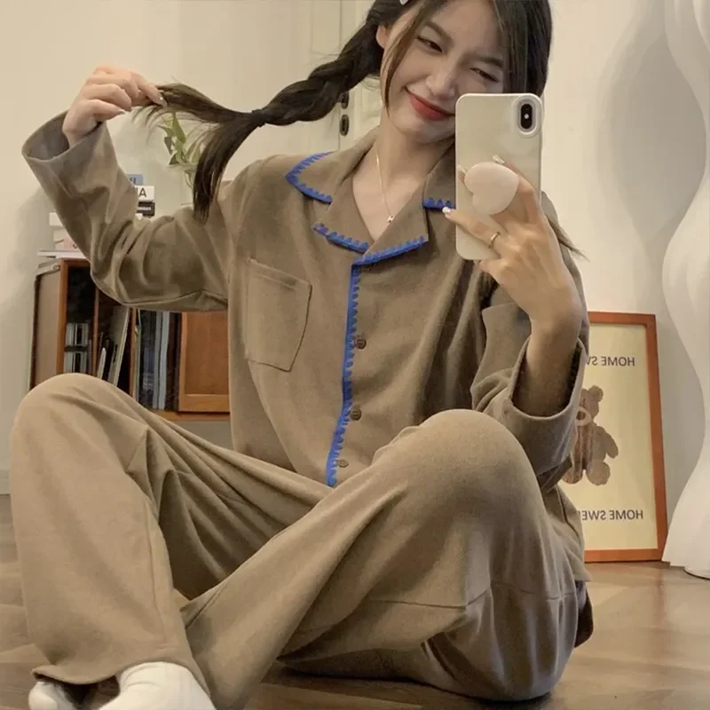 

Осенняя длинная мягкая удобная одежда для улицы, новый комплект с длинными рукавами, дизайн Be и пижама, женские сетчатые брюки, простая домашняя одежда