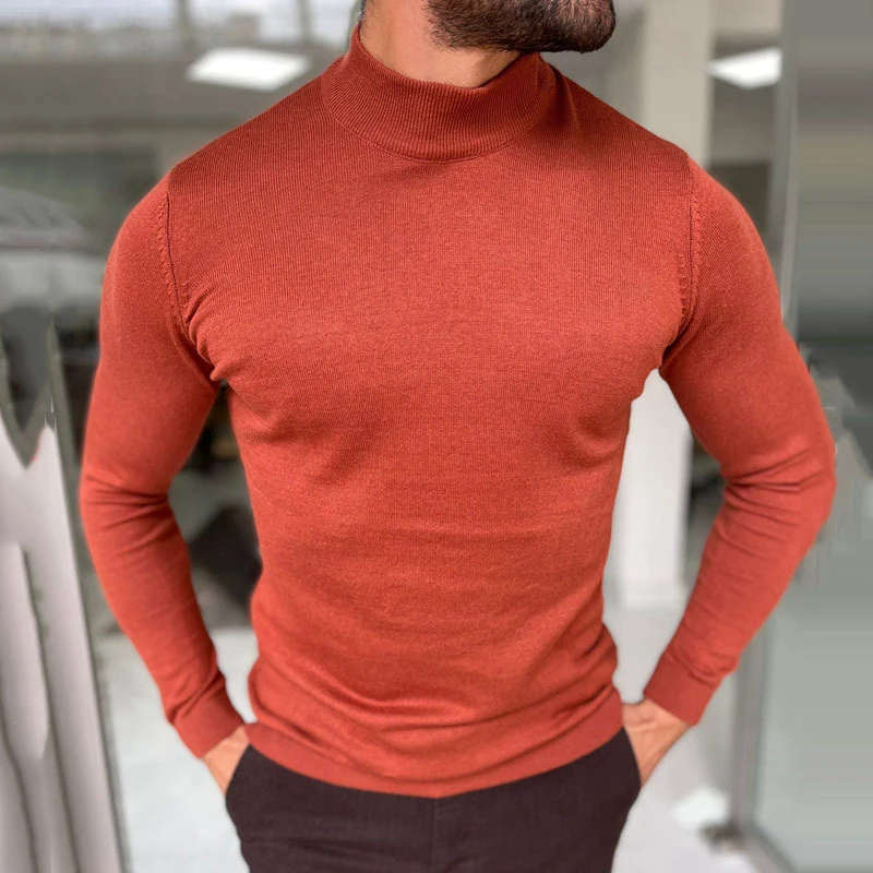 

Casual Solid Knitted Sweater Men Autumn Winter Warm Wool Knitting Sweaters Jumper Fashion Turtleneck Long Sleeve Pullover Mens