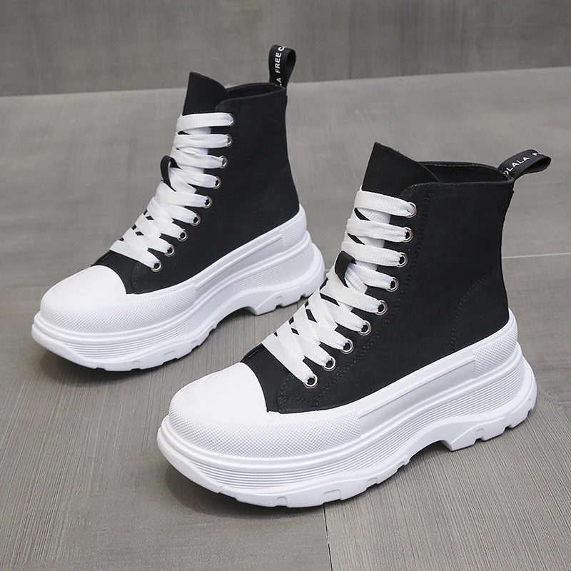 

Женские ботинки на плоской платформе, Повседневные кроссовки с круглым носком, на шнуровке, ботильоны, Осень-зима