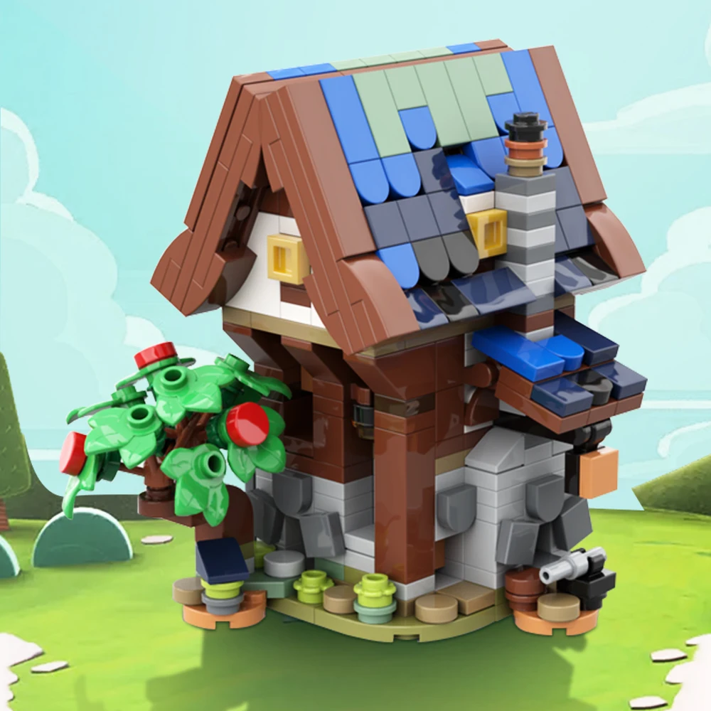 

Строительные блоки MOC Mini 21325 средневековый Смит, домик с лесным деревом, кирпичи, архитектурные игрушки «сделай сам» для детей, подарки на день рождения