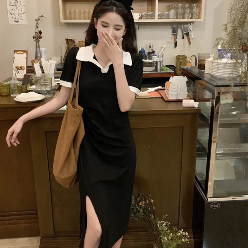 Новинка платье с воротником-поло женская одежда лето 2024 дизайн лацканы