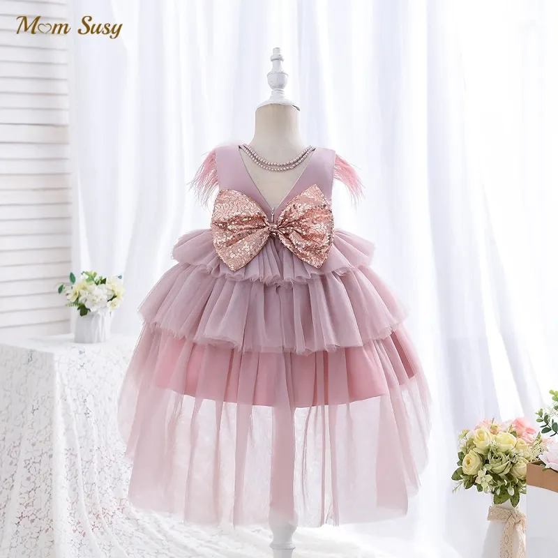 

Baby Girl Princess Leather Fly Sleeve Tutu Layer Dress Infant Toddler Child Vestido Party Pageant Birthday Baby Clothes 2-8Y