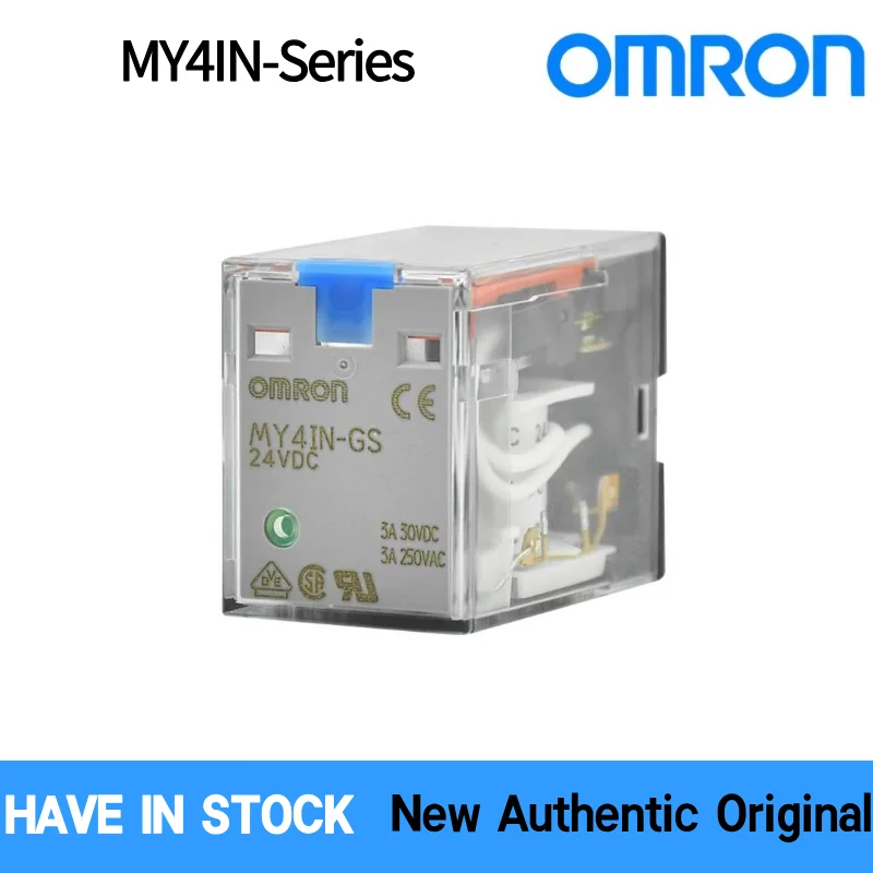 Фото Реле общего назначения OMRON MY2IN MY4IN-GS-R, 4PDT, 6А, 24В DC/220-240В AC, с фиксируемой кнопкой тестирования, механическим индикатором, светодиодом, вставляемое в гнездо №2