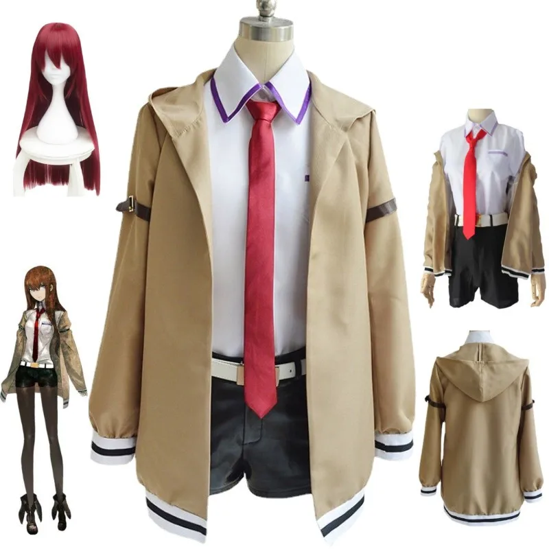 

Game Steins Gate Makise Kurisu Christina Cosplay Costume Halloween Anime Daily Student Uniform Women's Coat Shirt Shorts Suit