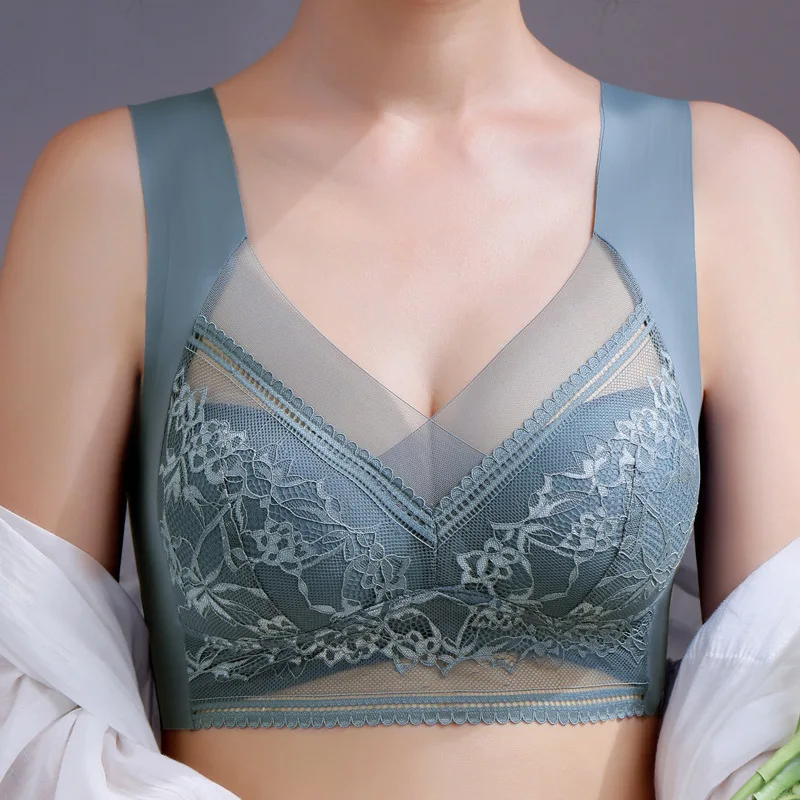 One-piece fixed cups wrap bra bustier sports without steel ring ice silk non-marking tank top underwear sexy lace plus size bra
