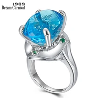 dreamcarnival1989 big unique 18mm blue zirconia ring women wedding engagement must have trend jewelry factory direct wa11713s
