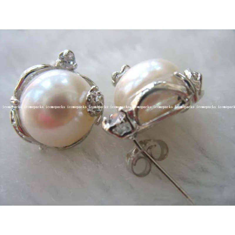 

wholesale 13-15mm white freshwater pearl baroque earring