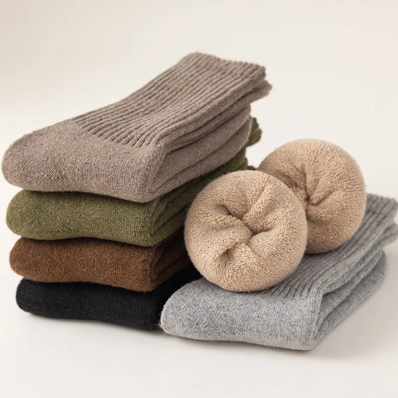 Winter Men's Merino Wool Socks High Quality Harajuku Retro Fashion Casual Cashmere Long Socks Men 5 Pair