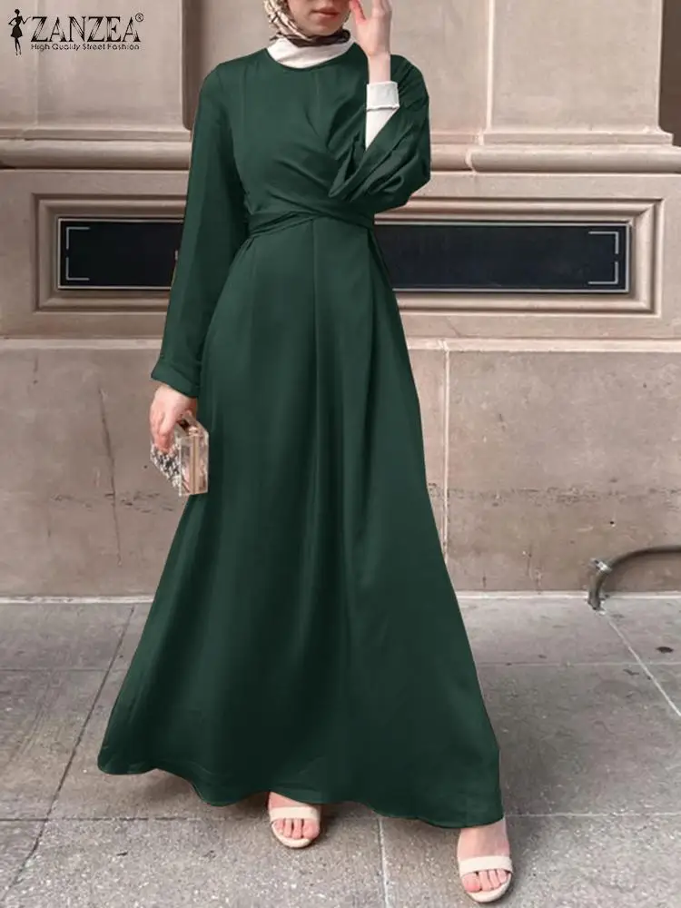 

Ramadan Muslim Hijab Dress Women Satin Party Sundress ZANZEA Eid Mubarek Abaya Isamic Clothing Dubai Turkey Kaftan Robe Vestidos