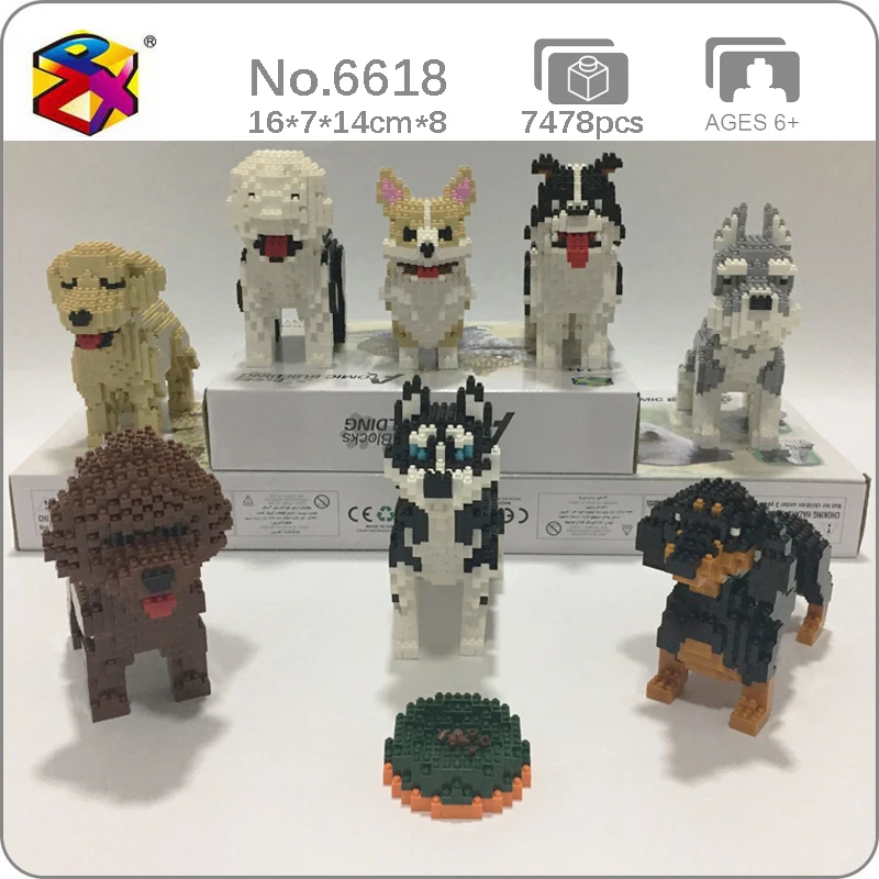 

PZX Schnauzer Dachshund Husky Collie Sheepdog Corgi Teddy Dog Animal Pet 3D Model Mini Diamond Blocks Bricks Building Toy no box