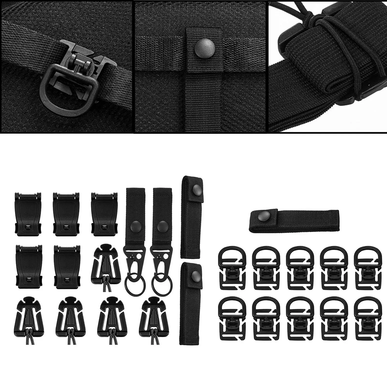 

25Pack Outdoor Bushcraft Climb Backpacking Attachments for Tactical Molle Backpack Webbing Key Rings Gear Clips Outdoor Tools