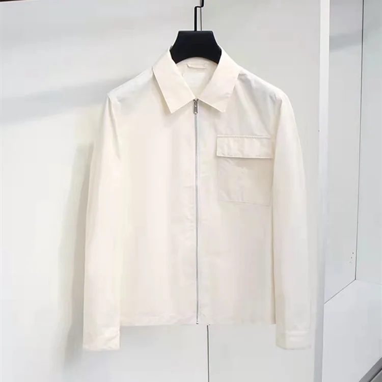 

European and American men's wear spring 2022 new Long sleeve zipper black and white Fashionable lapel jacket coat