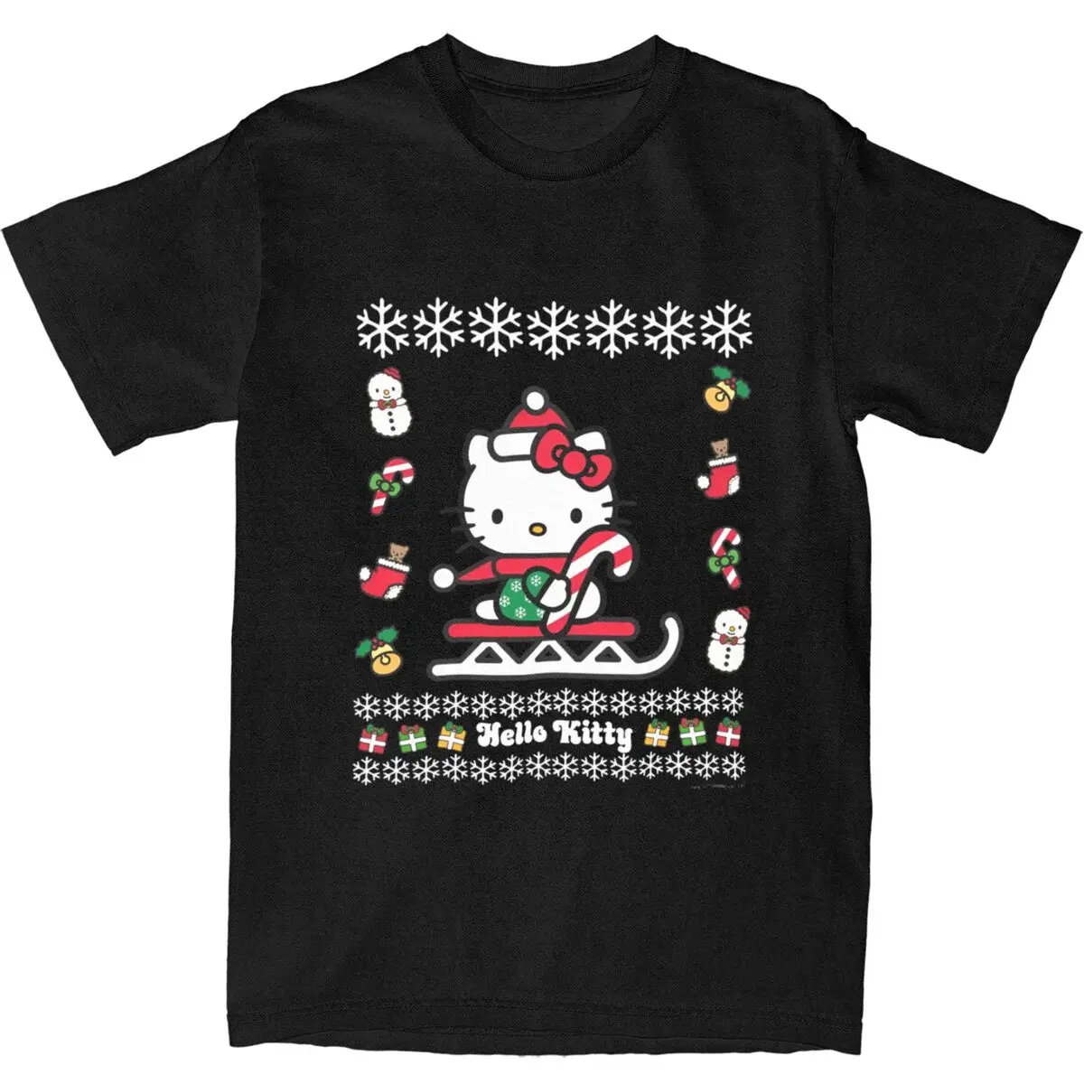 Уличная футболка Hello Kitty Ugly Christmas 100 хлопковые футболки модная крутая для мужчин