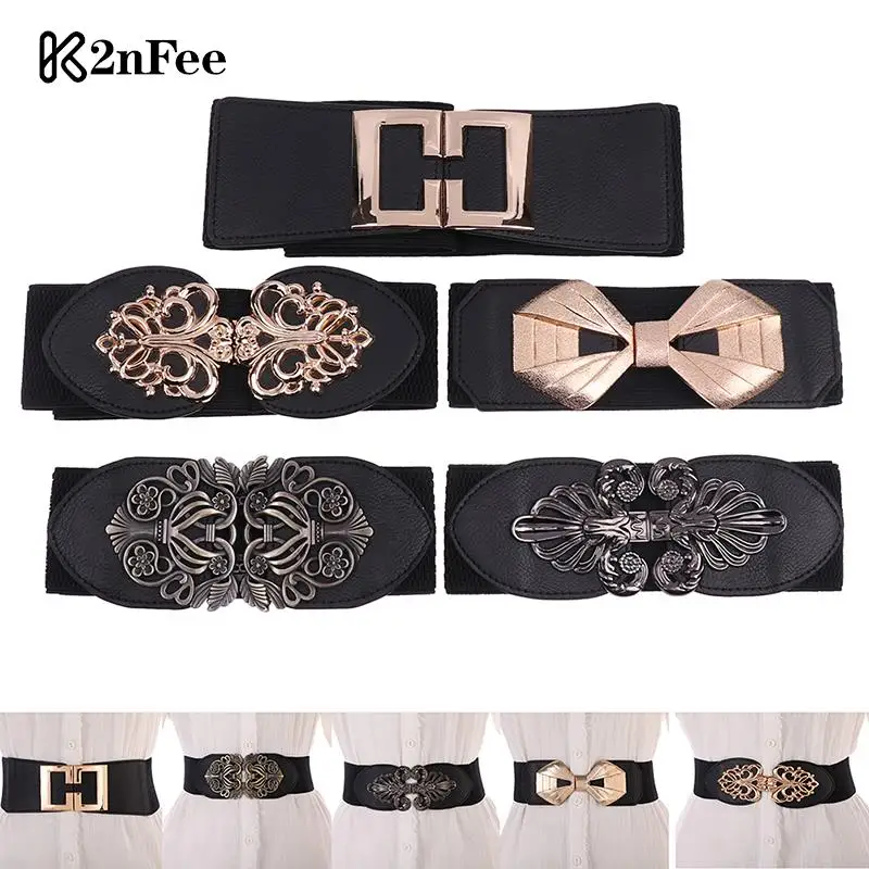 

1PCS Vintage Elastic Wide Waistband ress Shirt Decoration Black Belts For Women Corset Cummerbunds D