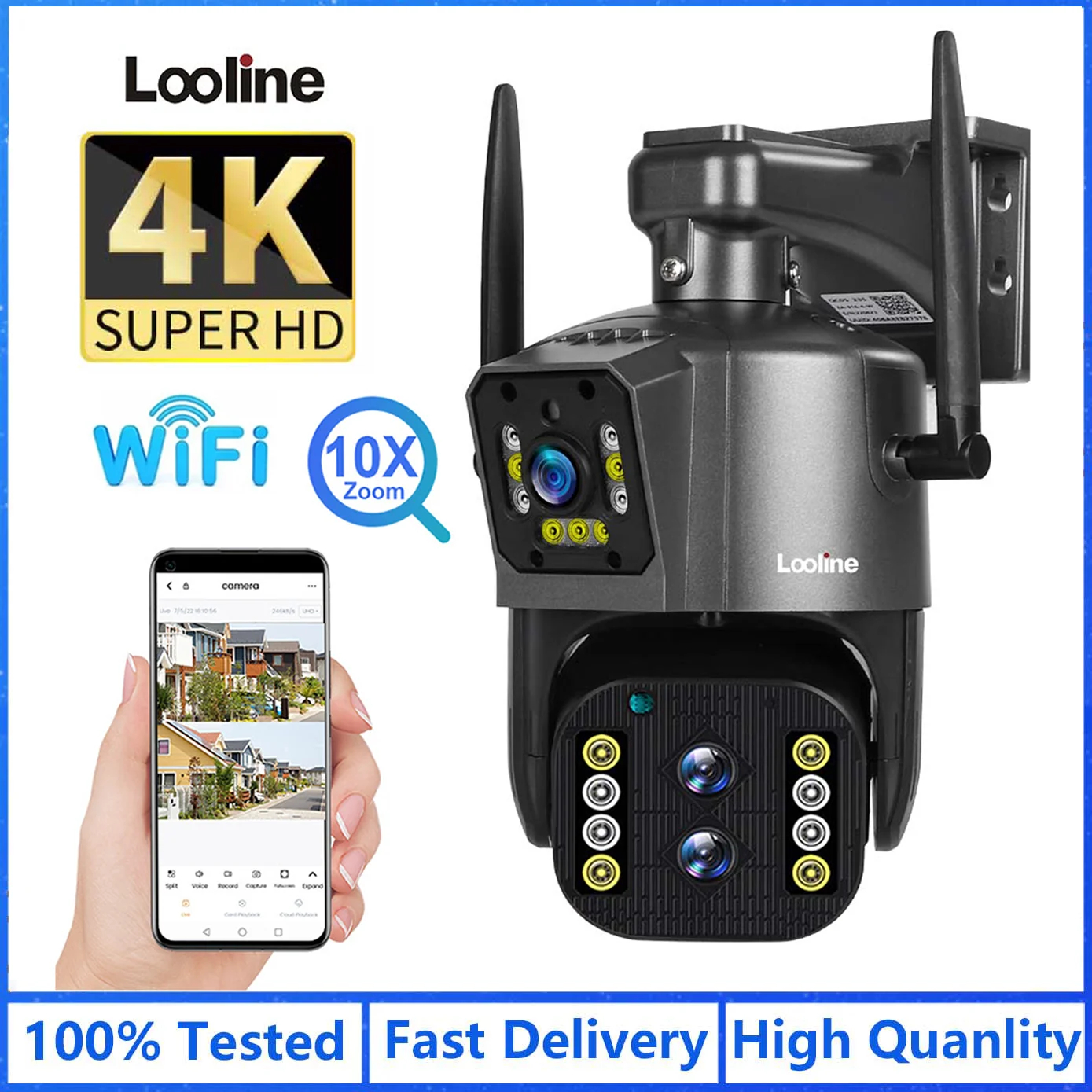 

8MP 4K Camera WiFi Tracking Security Waterproof IP66 10X Optical Zoom Three Lens Dual Screen CCTV IP Outdoor Surveillance Cam