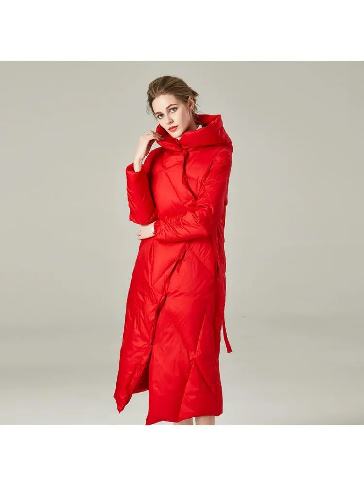 2022 Winter High End New Padded Thicked Black Long 90 White Duck Down Coats Women Hooded Loose Warmer Cloth Bread Jackets