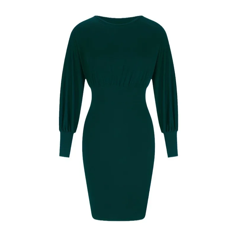 Осенне-зимнее новое женское модное утягивающее платье с рукавами-фонариками